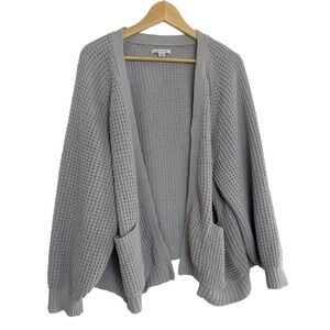 American Eagle Outfitters Waffle Knit Cardigan Sweater Grey L Oversized Pockets